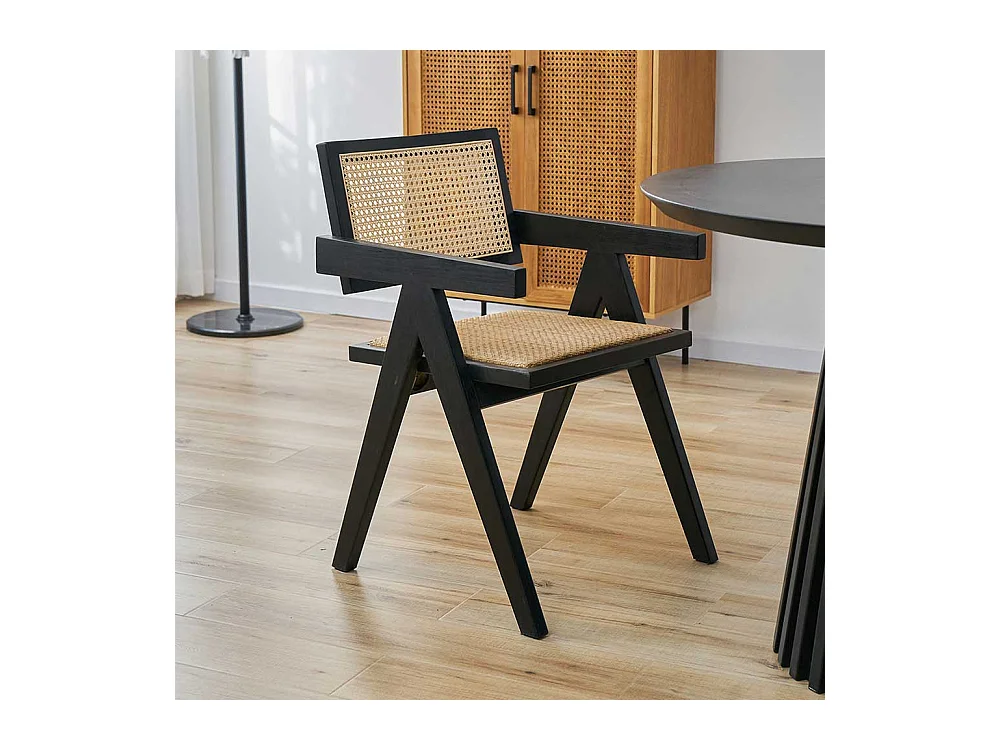 Armlehnstuhl Esszimmerstuhl in Beige und Schwarz