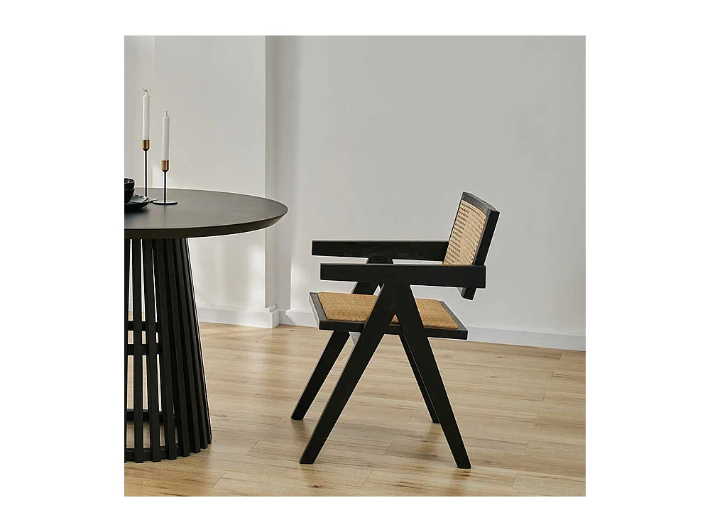 Armlehnstuhl Esszimmerstuhl in Beige und Schwarz