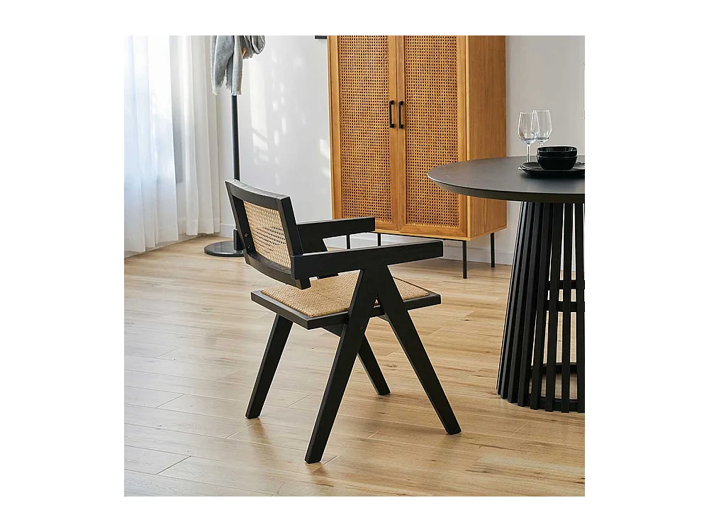 Armlehnstuhl Esszimmerstuhl in Beige und Schwarz