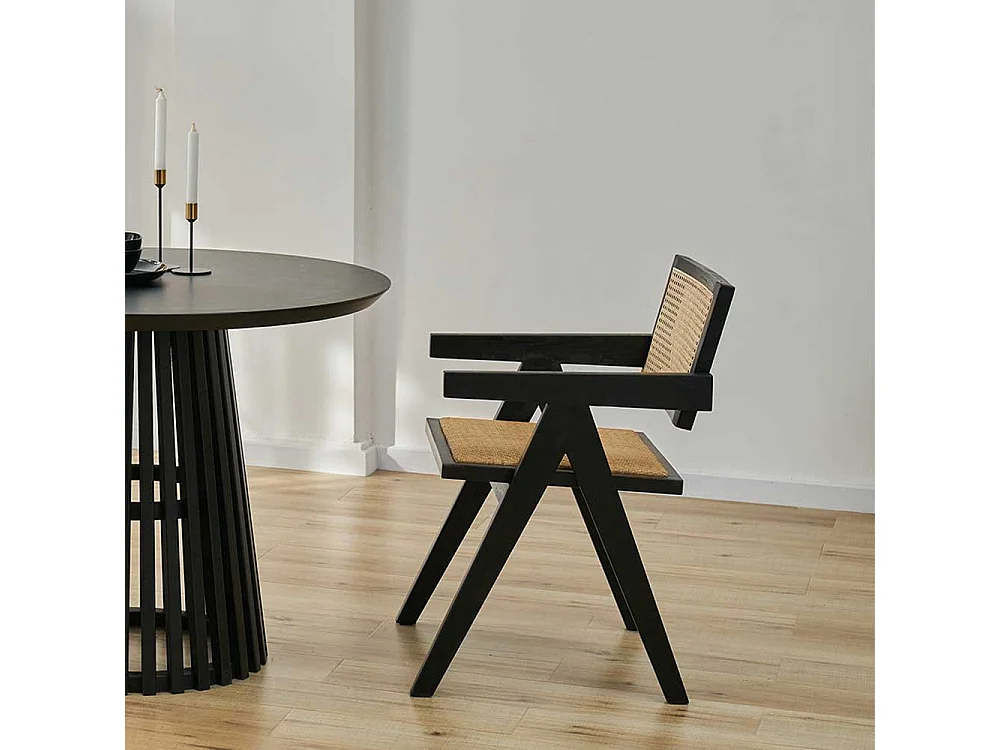 Armlehnstuhl Esszimmerstuhl in Beige und Schwarz