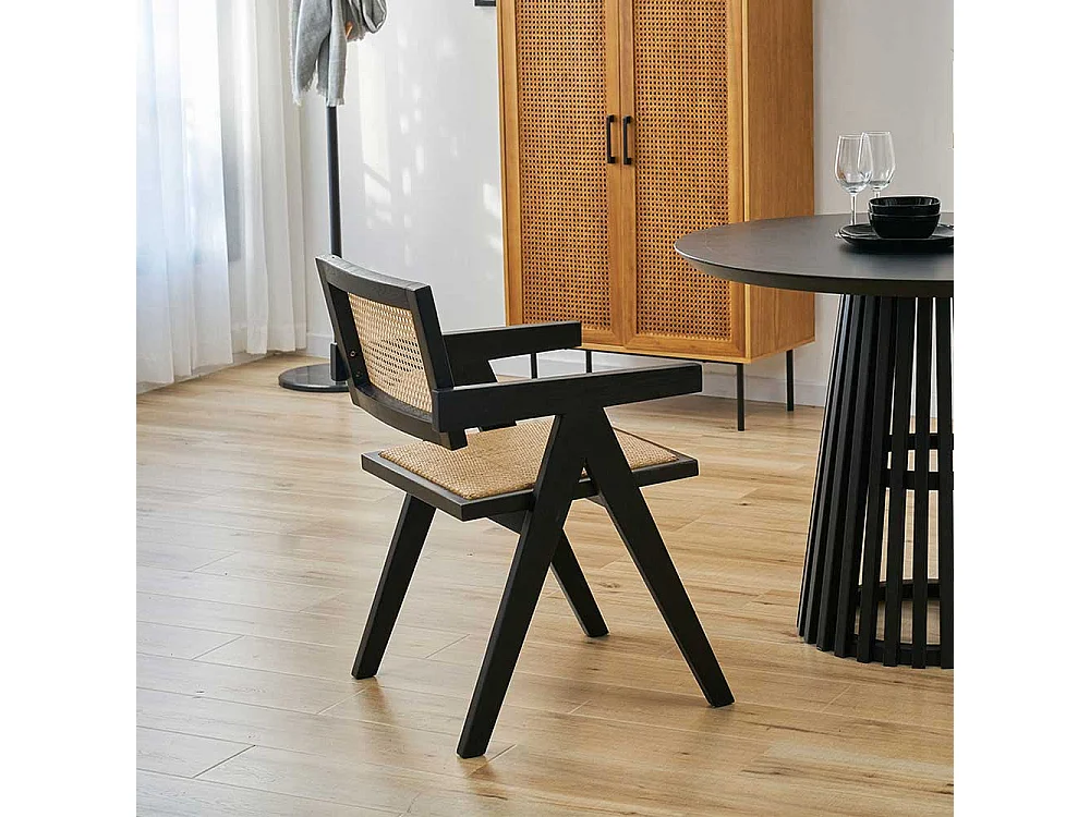 Armlehnstuhl Esszimmerstuhl in Beige und Schwarz