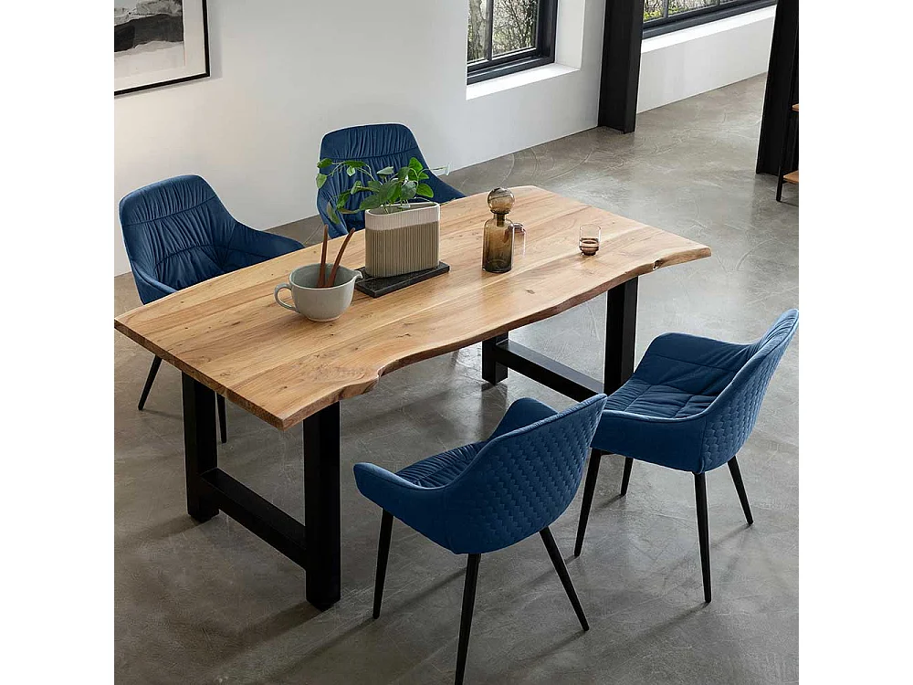 Polster Armlehnenstuhl in Blau Bezug aus Samt