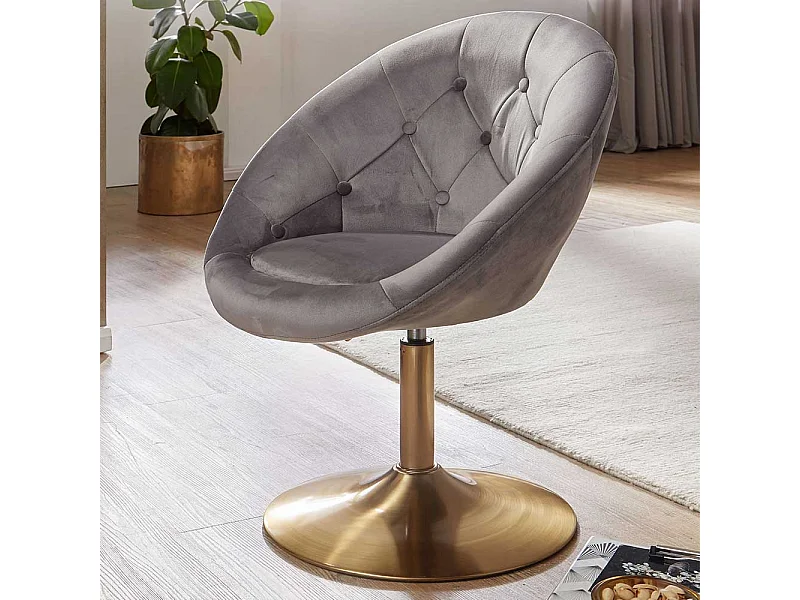Retro Drehstühle in Grau Samt höhenverstellbar