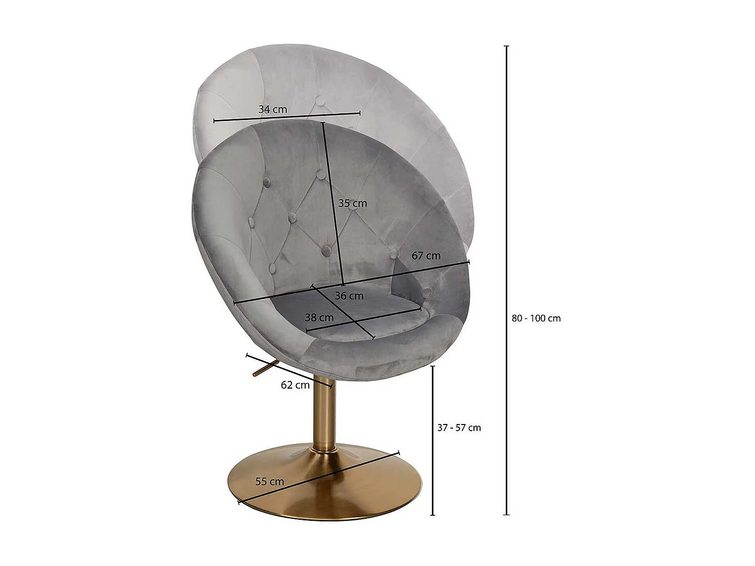 Retro Drehstühle in Grau Samt höhenverstellbar