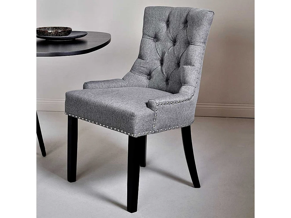 Polsterstuhl Esszimmer Stuhl im Chesterfield Look in Grau