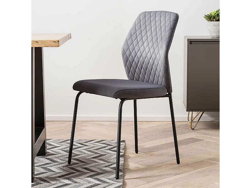 Kuechenstuhl Set Grau aus Samt und Metall 47 cm breit (2er Set)