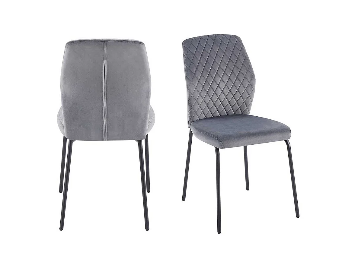 Kuechenstuhl Set Grau aus Samt und Metall 47 cm breit (2er Set)