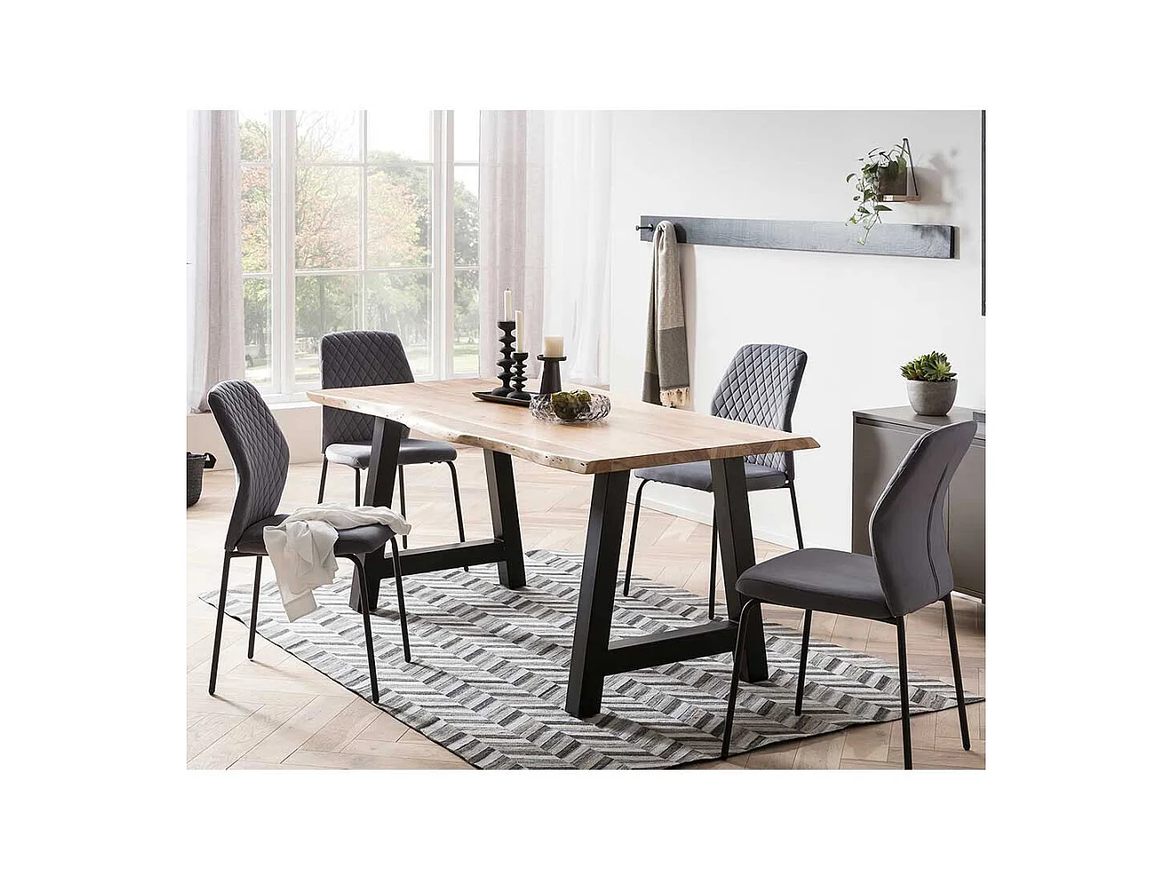Kuechenstuhl Set Grau aus Samt und Metall 47 cm breit (2er Set)
