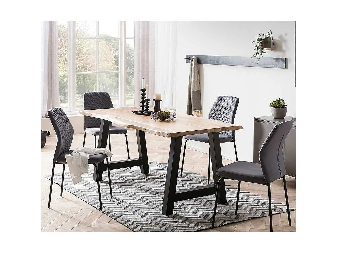 Kuechenstuhl Set Grau aus Samt und Metall 47 cm breit (2er Set)