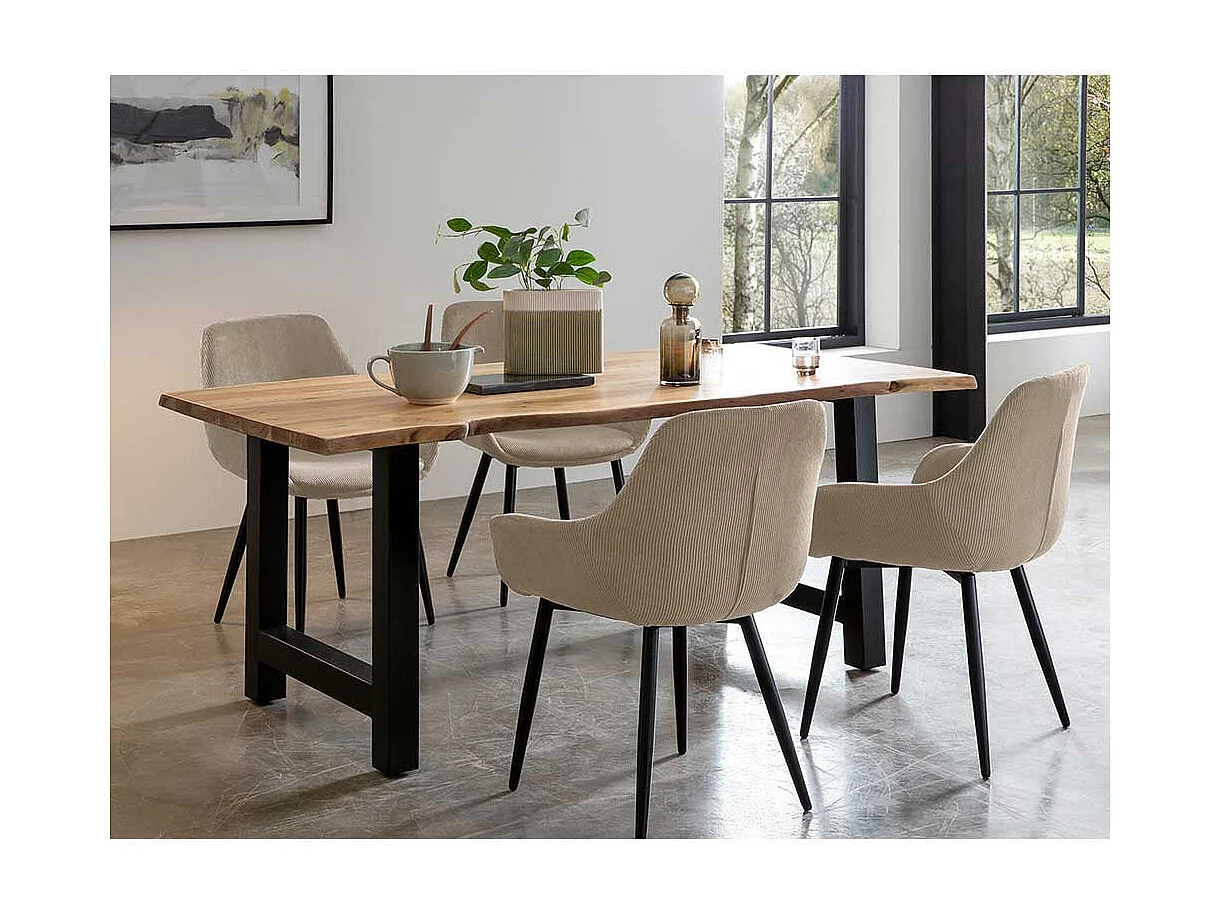 Cord Esstischstühle in Beige schwarzes Metallgestell (2er Set)