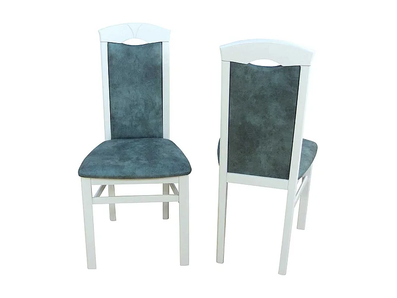 Stuhl Set in Weiß Holz Grau Blau Microfaser (2er Set)