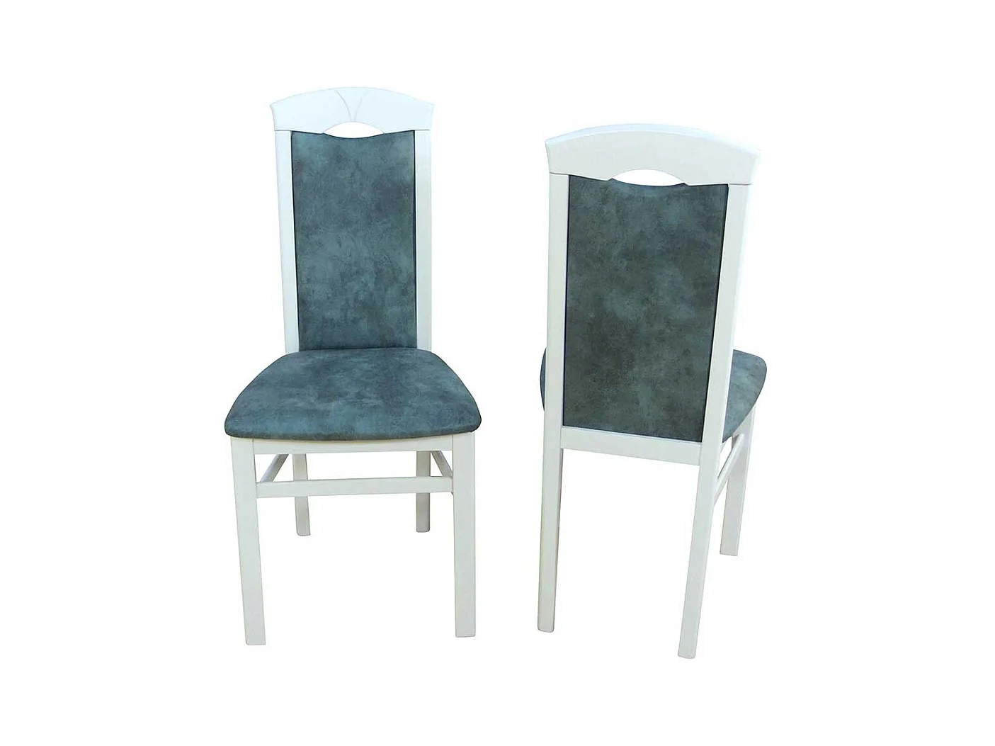 Stuhl Set in Weiß Holz Grau Blau Microfaser (2er Set)