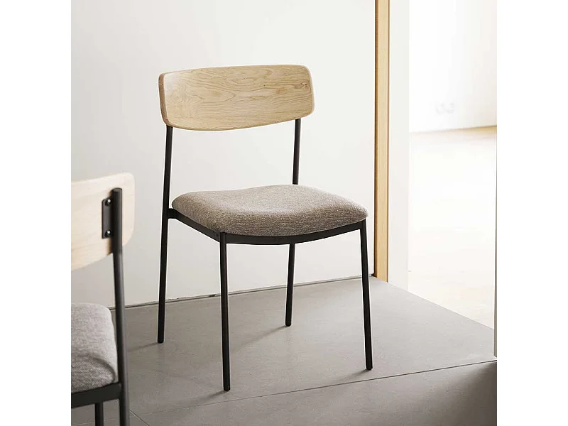 Essstuhl Küchenstuhl aus Metall mit Rückenlehne aus Holz (2er Set)