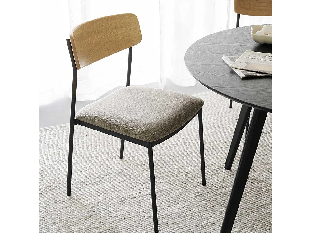 Essstuhl Küchenstuhl aus Metall mit Rückenlehne aus Holz (2er Set)