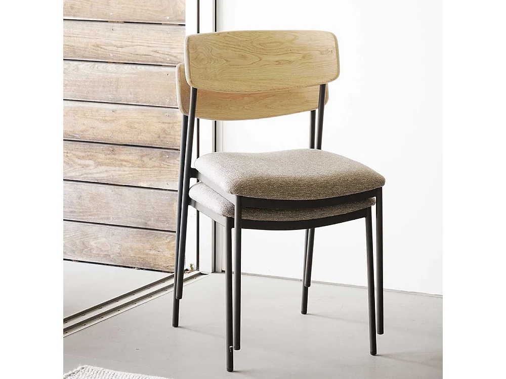 Essstuhl Küchenstuhl aus Metall mit Rückenlehne aus Holz (2er Set)