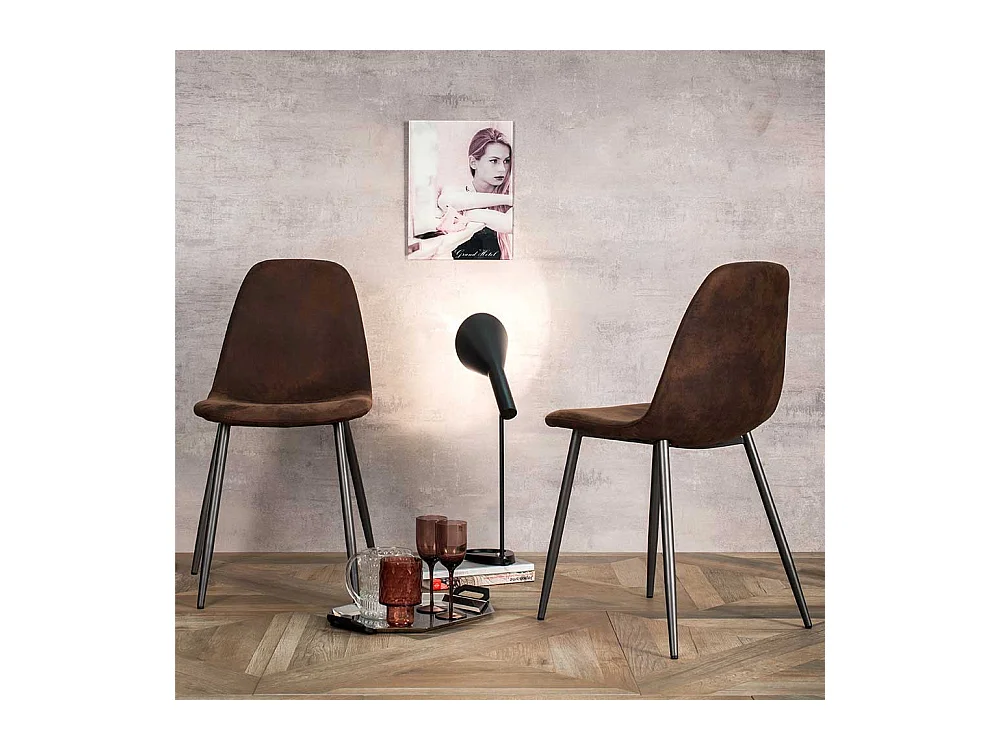 Esstisch Stühle in Dunkelbraun Kunstleder Metallgestell in Anthrazit (4er Set)