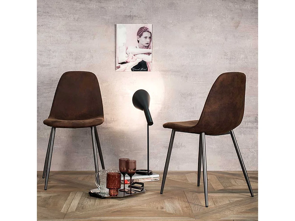 Esstisch Stühle in Dunkelbraun Kunstleder Metallgestell in Anthrazit (4er Set)