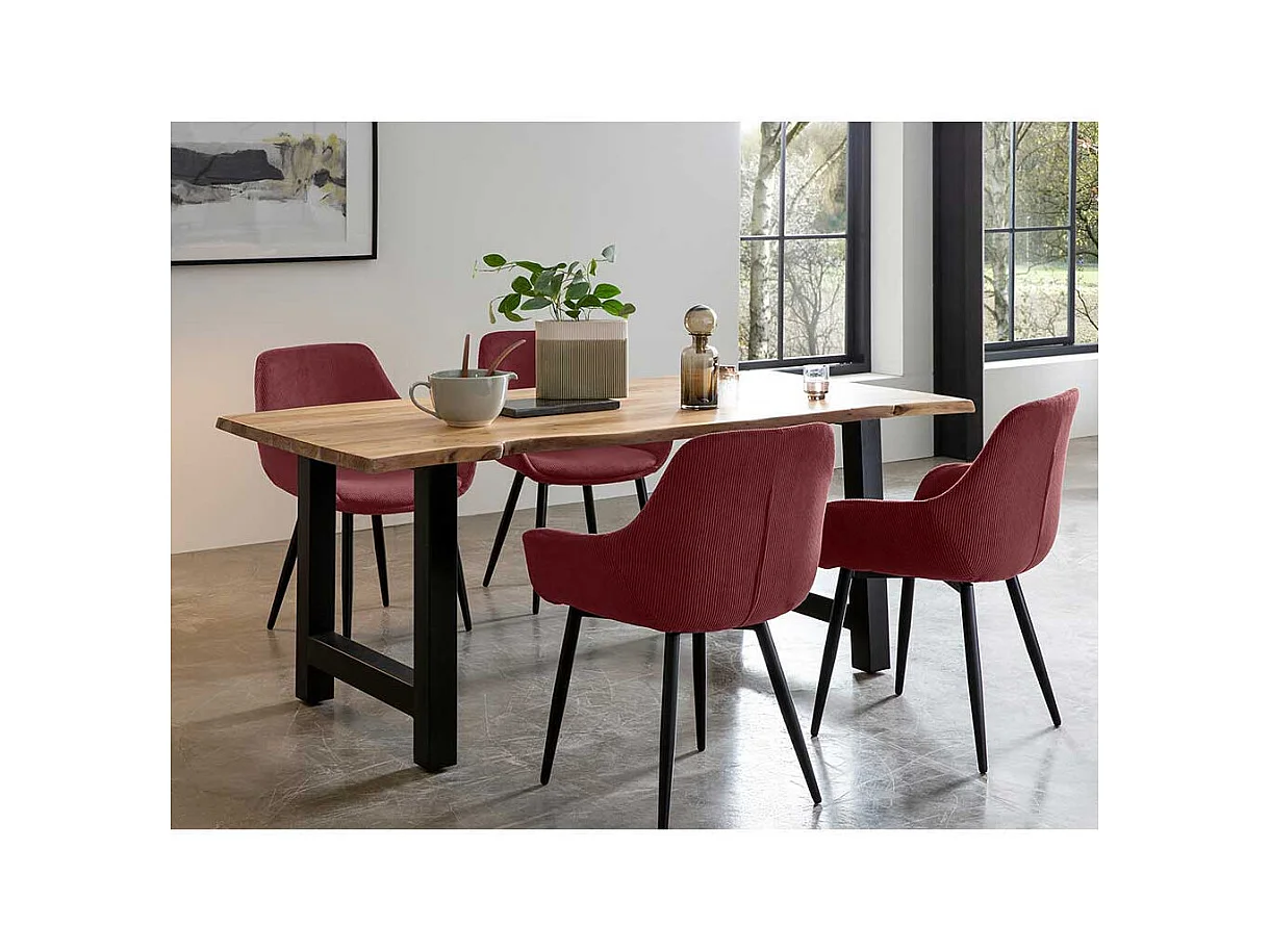 Polsterstuhl Esszimmer in Bordeaux Bezug aus Cord (2er Set)