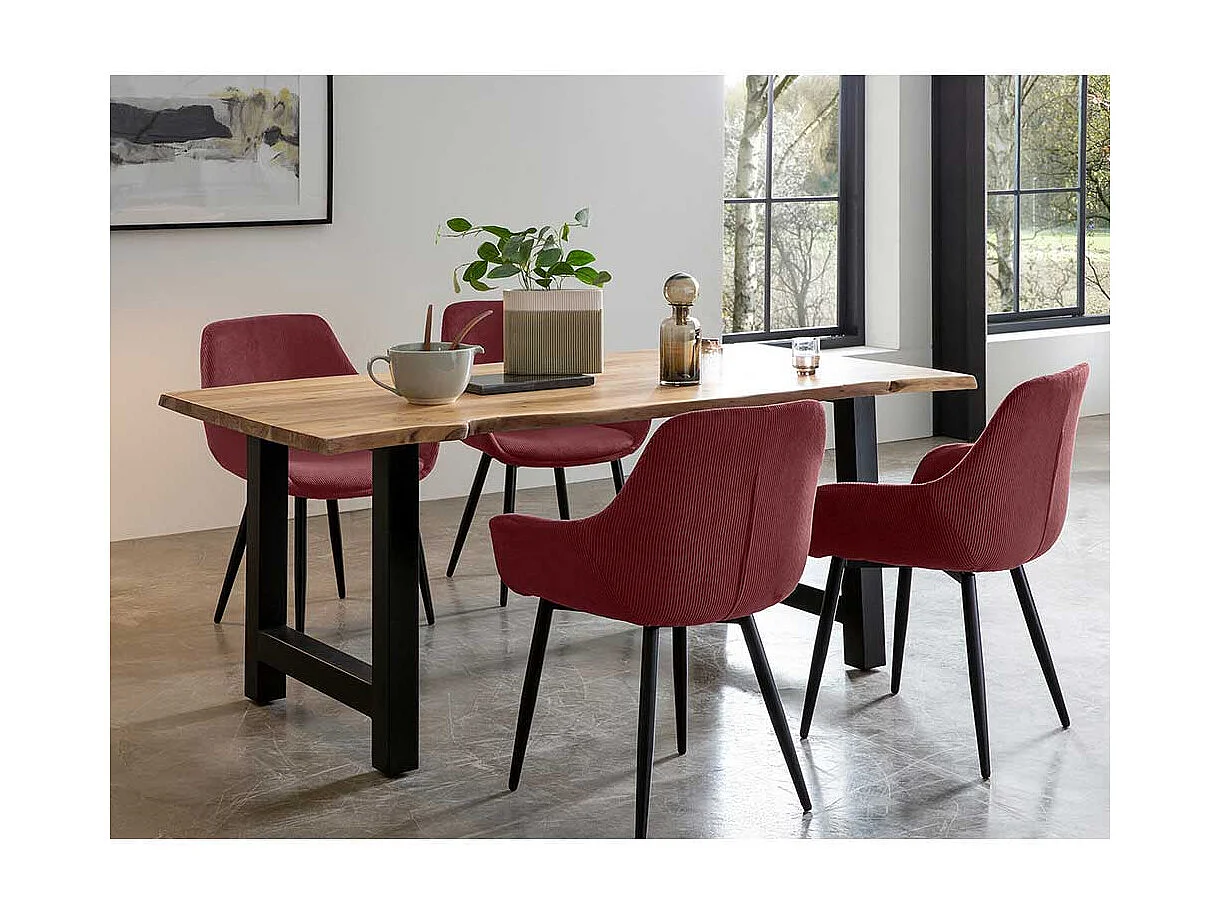 Polsterstuhl Esszimmer in Bordeaux Bezug aus Cord (2er Set)