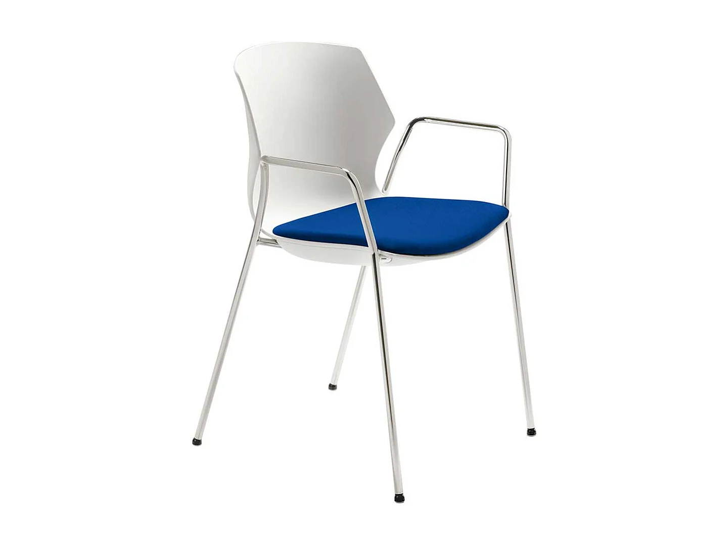 Armlehnenstuhl in Weiß Chromfarben und Blau modern