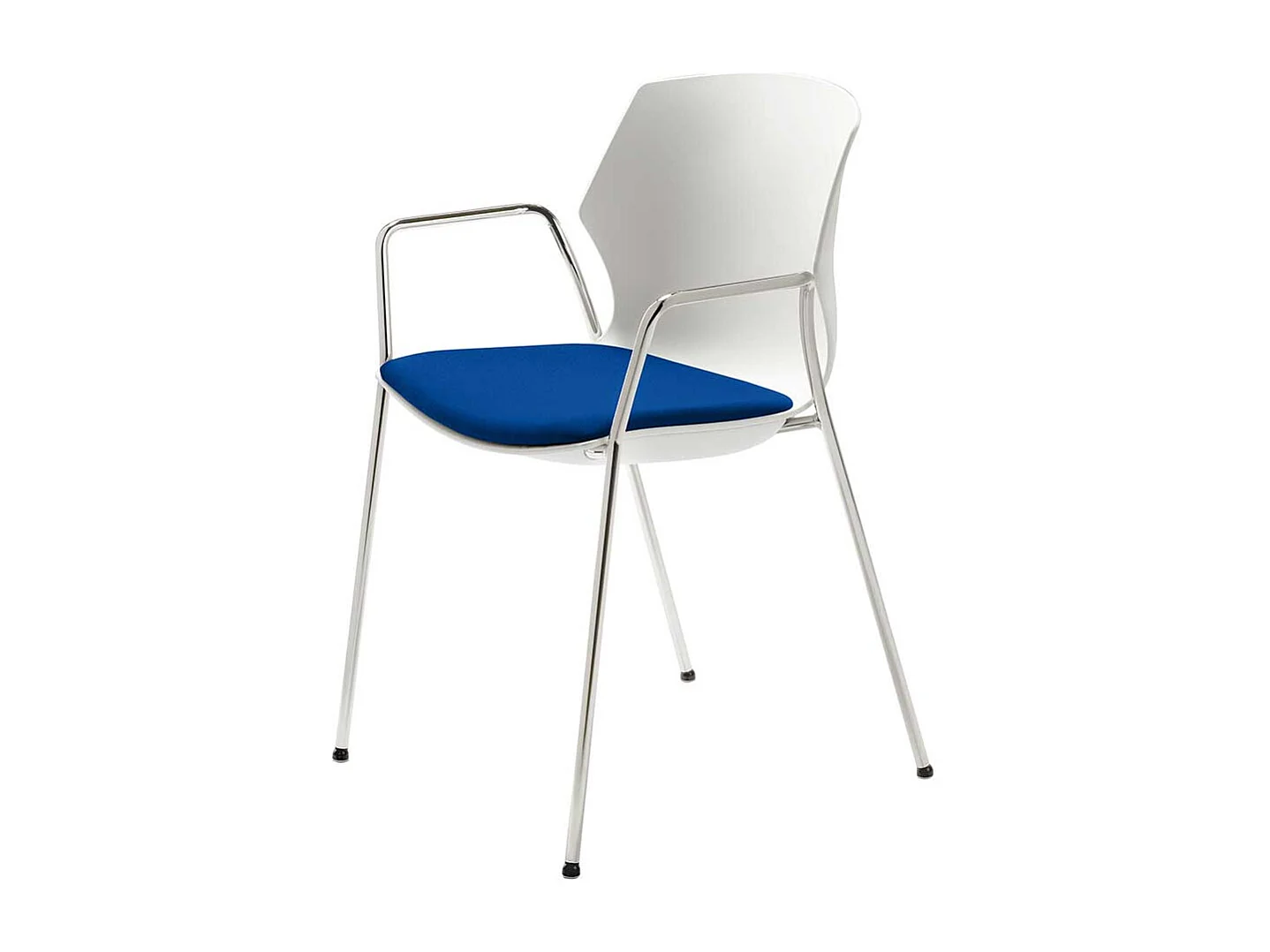 Armlehnenstuhl in Weiß Chromfarben und Blau modern