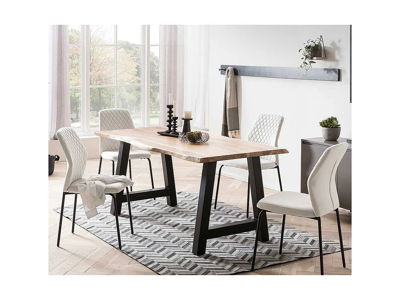 Stuhl Set Samt Metall in Beige und Schwarz 47 cm breit (2er Set)