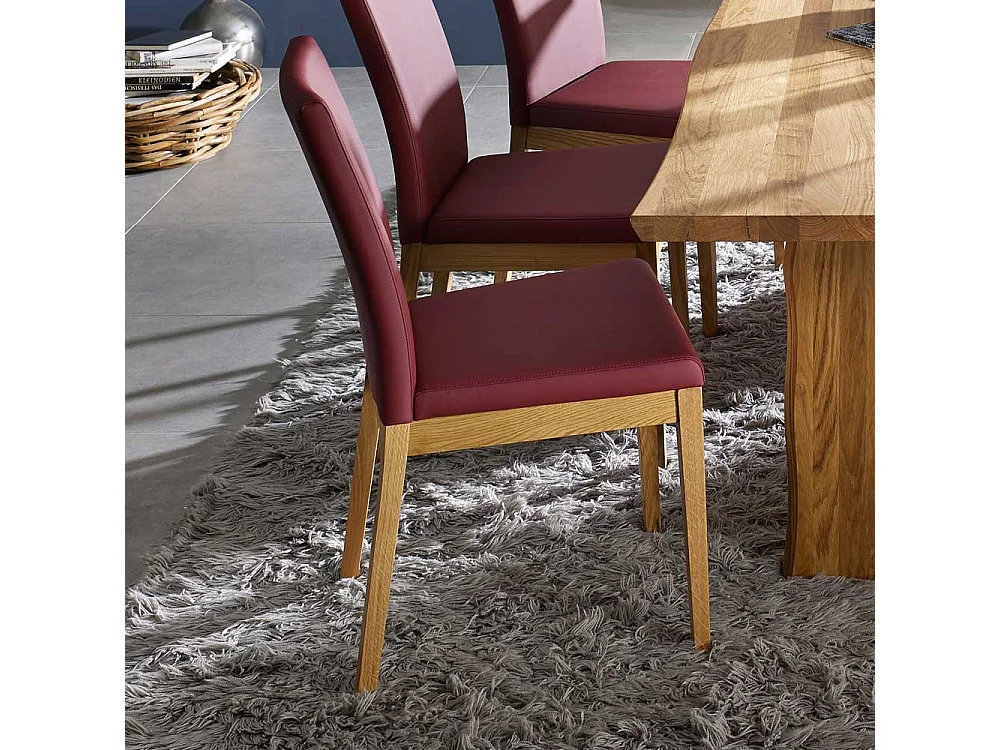 Esszimmerstuhl in Rot Kunstleder Wildeiche Massivholz