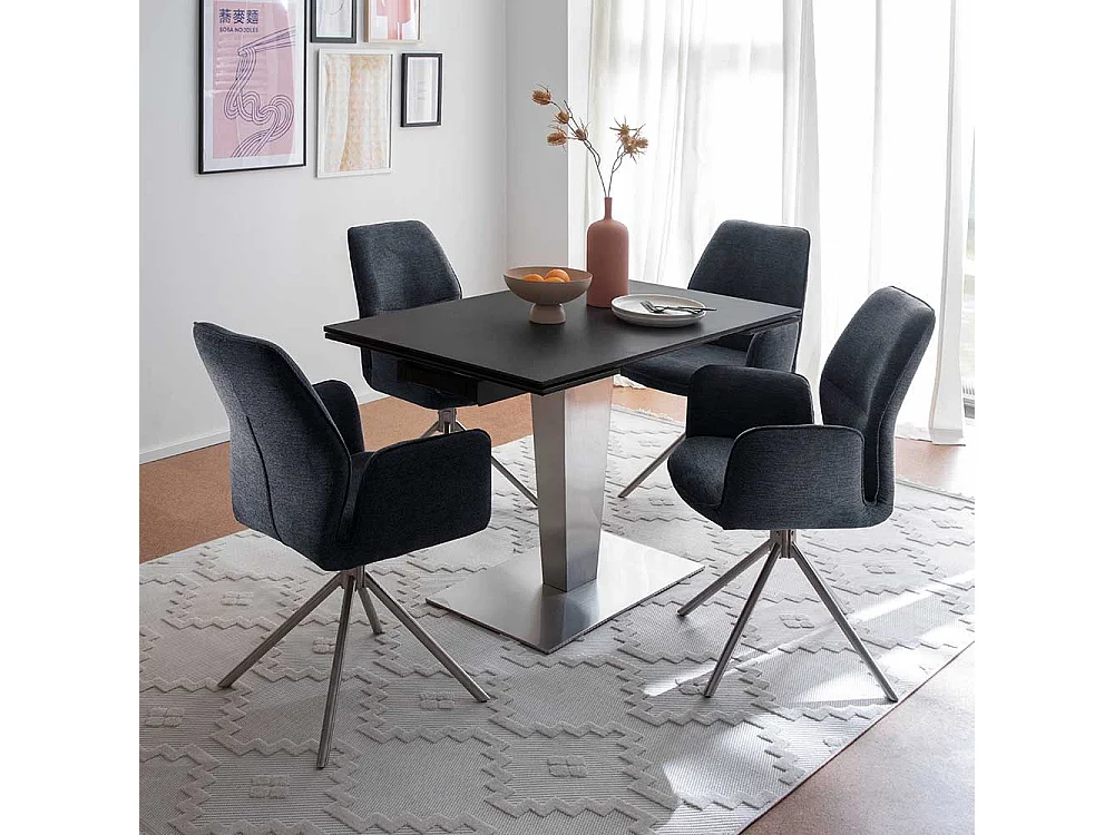 Esstischstuhl Set Anthrazit aus Chenillegewebe Edelstahl (2er Set)