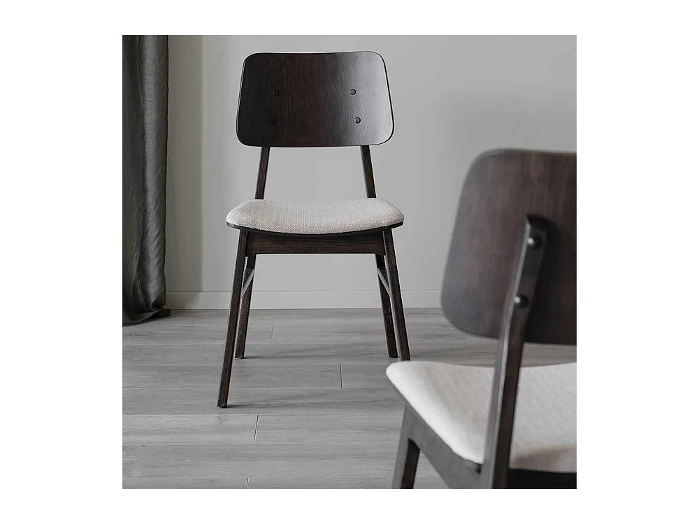 Stuhl Küche in Eiche dunkel & Beige Massivholz (2er Set)