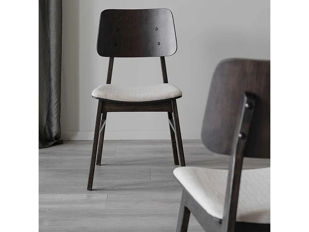 Stuhl Küche in Eiche dunkel & Beige Massivholz (2er Set)