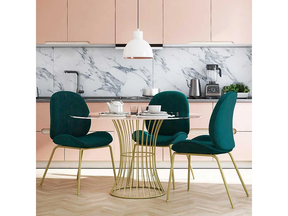 Metallgestell Stuhl in Petrol und Messingfarben Samt