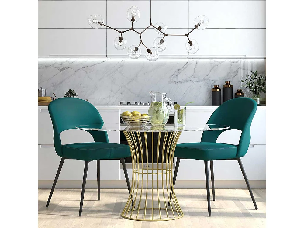 Esstisch Stuhl in Grün und Schwarz Ausschnitt in der Rückenlehne