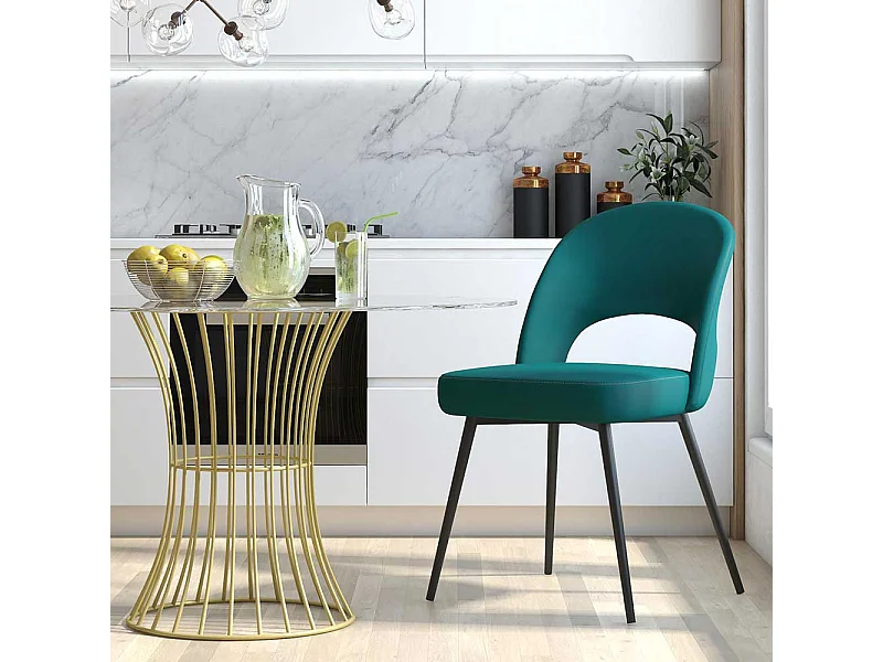 Esstisch Stuhl in Grün und Schwarz Ausschnitt in der Rückenlehne