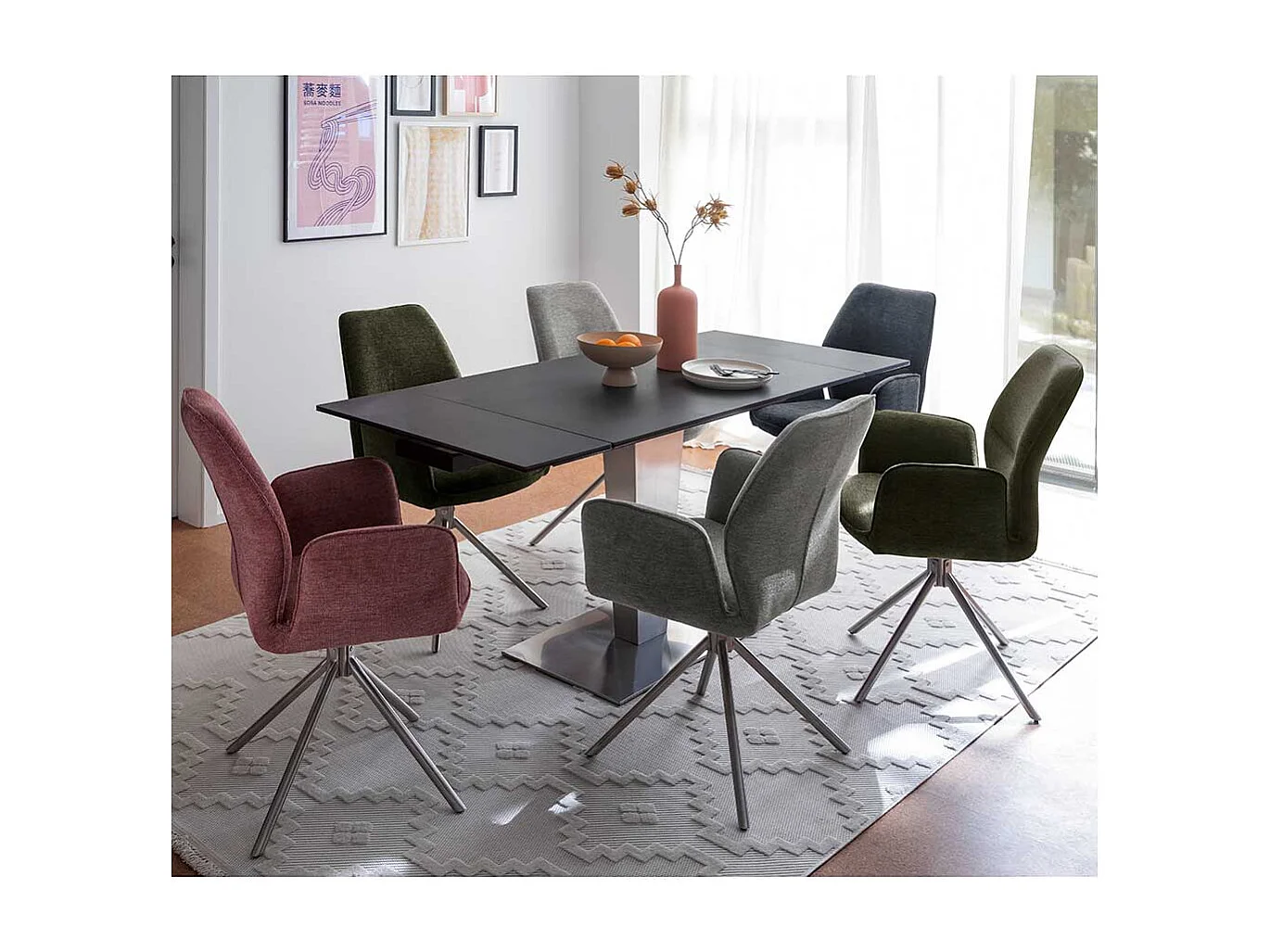 Esstischstühle mit Armlehnen aus Chenillegewebe Edelstahl (2er Set)