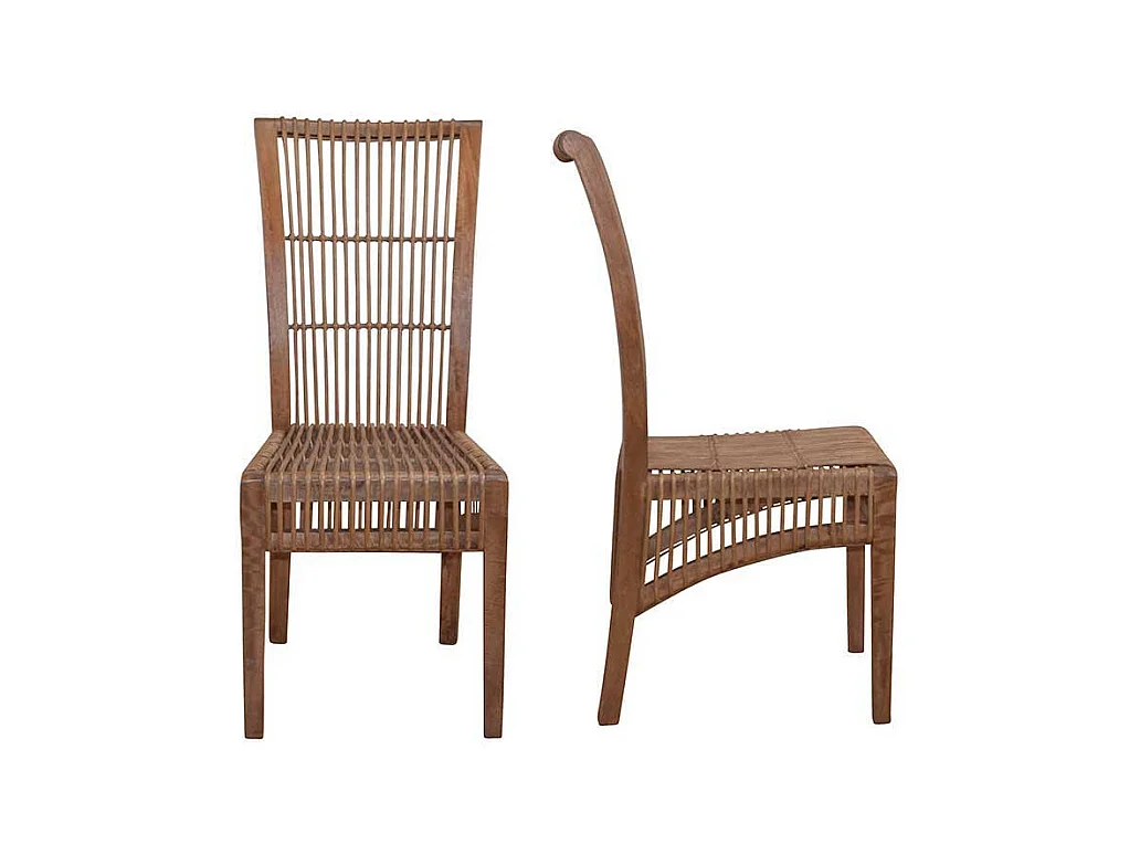 Esszimmerstuhl aus Rattan und Mangobaum Massivholz (2er Set)