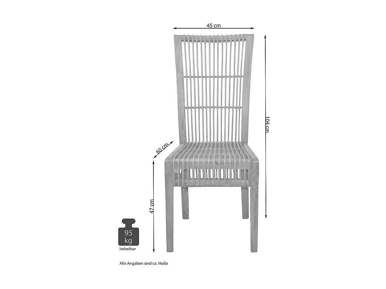 Esszimmerstuhl aus Rattan und Mangobaum Massivholz (2er Set)