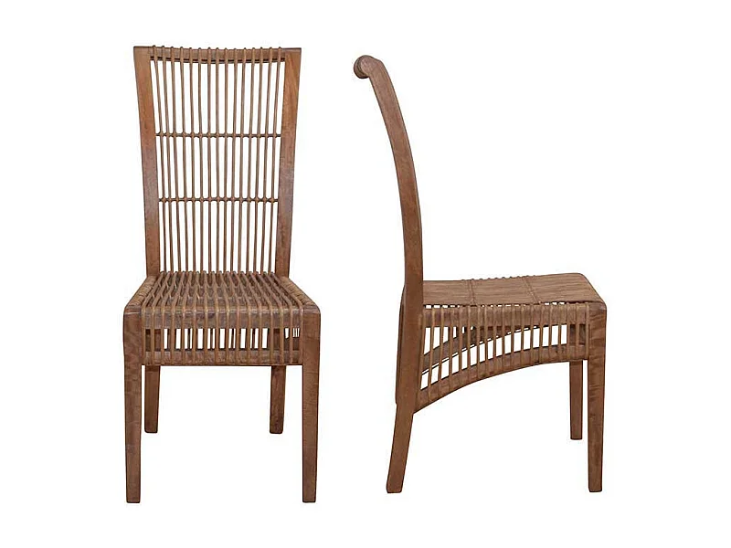 Esszimmerstuhl aus Rattan und Mangobaum Massivholz (2er Set)