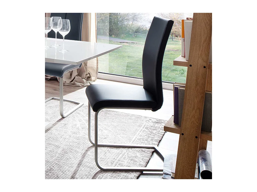 Schwarze Freischwinger aus Edelstahl modern (4er Set)