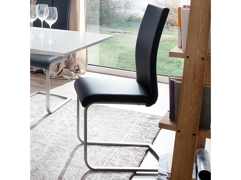 Schwarze Freischwinger aus Edelstahl modern (4er Set)