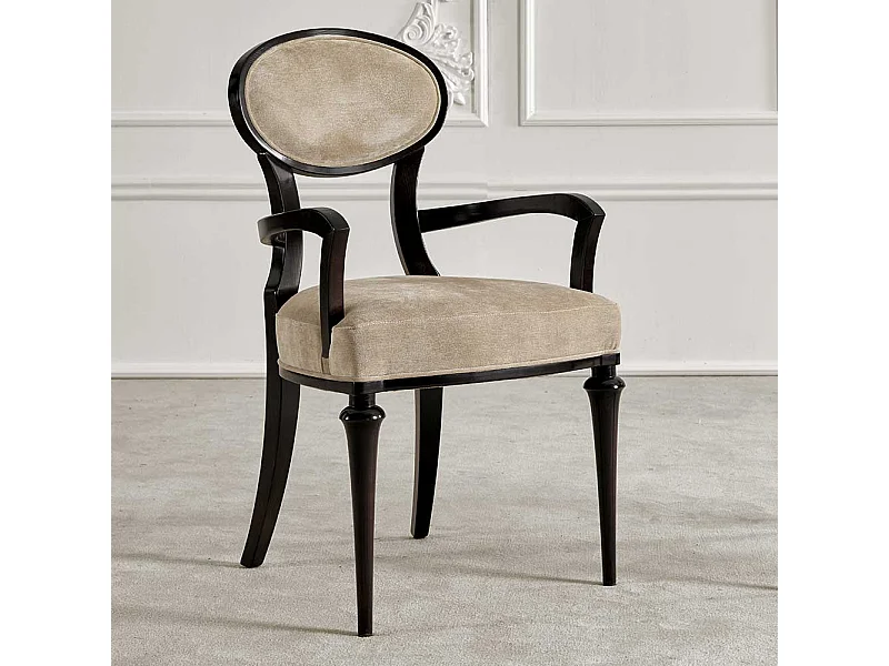 Armlehnstuhl Buche Dunkelbraun mit Bezugsstoff Samt