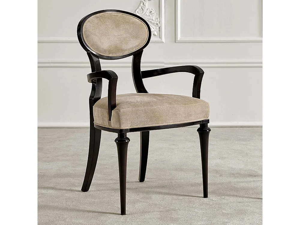 Armlehnstuhl Buche Dunkelbraun mit Bezugsstoff Samt