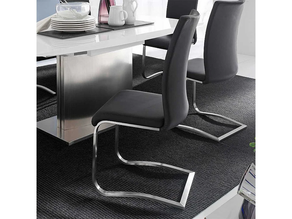 Freischwingerstuhl aus Kunstleder (100% Polyurethan) Edelstahl (2er Set)