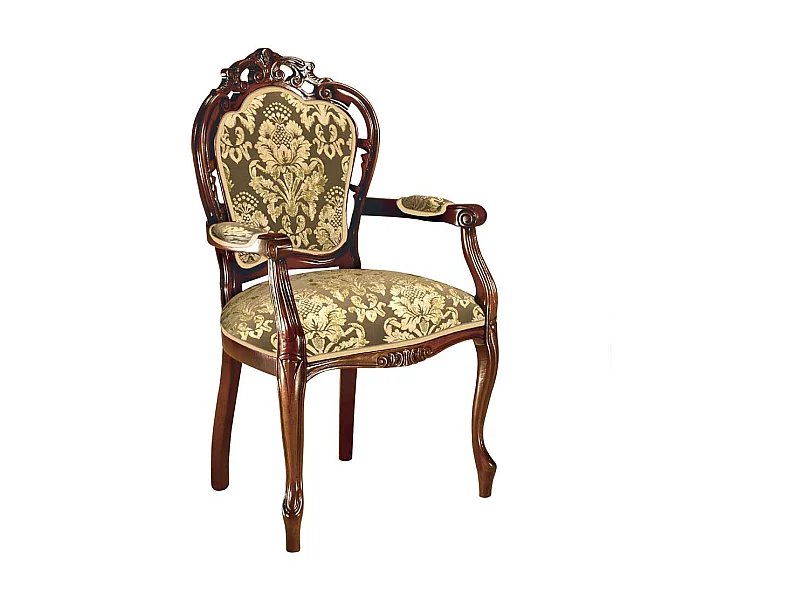 Barocker Armlehner in Nussbaumfarben Beige Gold