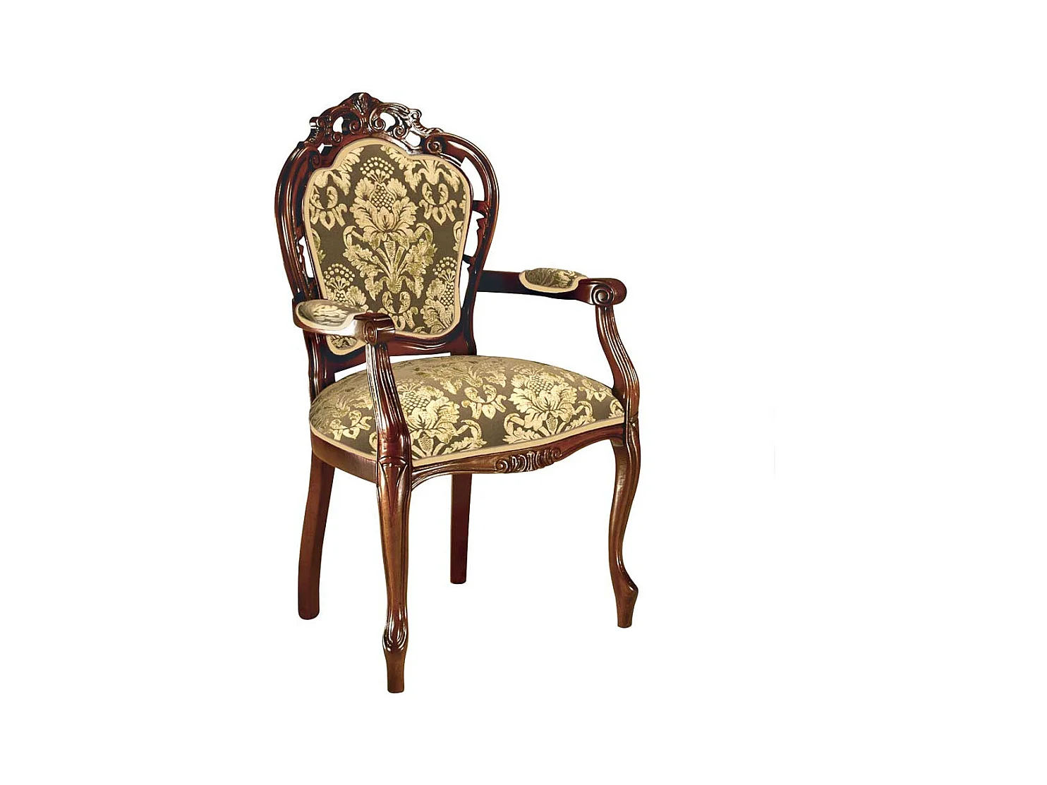 Barocker Armlehner in Nussbaumfarben Beige Gold