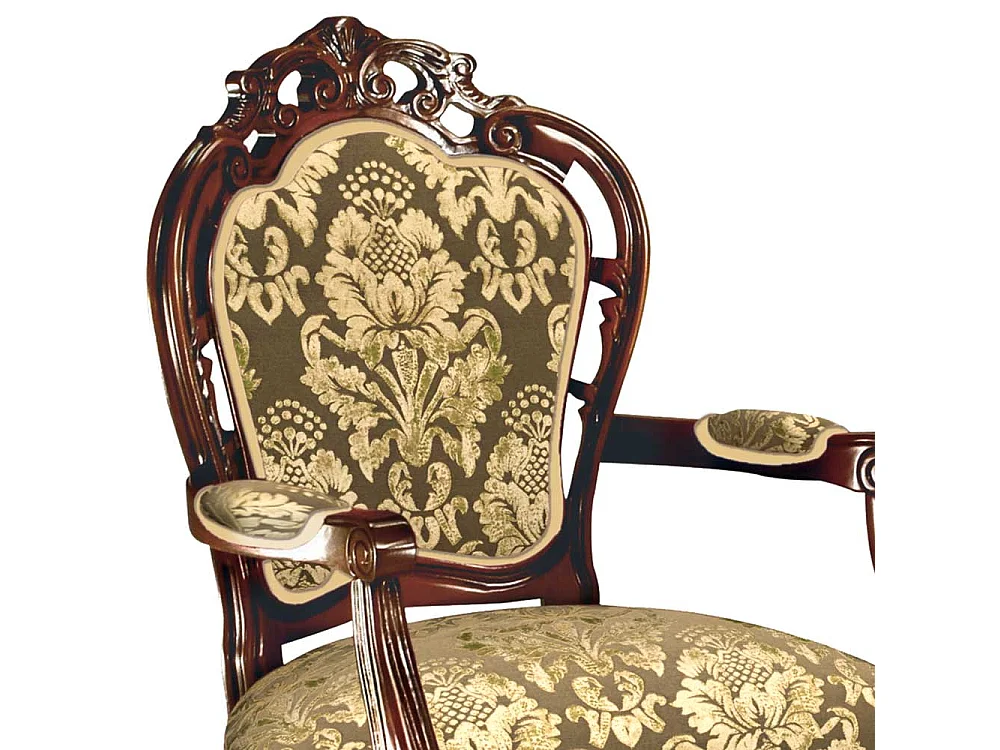 Barocker Armlehner in Nussbaumfarben Beige Gold