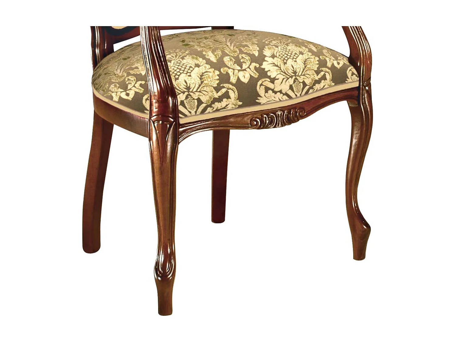 Barocker Armlehner in Nussbaumfarben Beige Gold