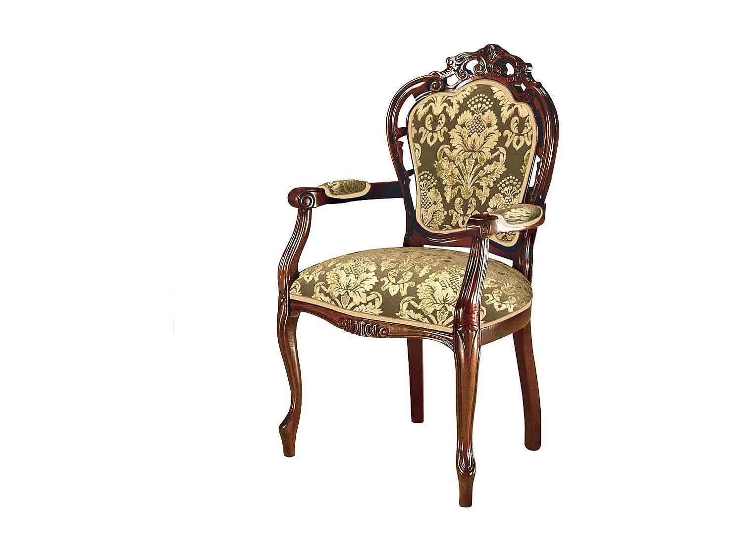 Barocker Armlehner in Nussbaumfarben Beige Gold