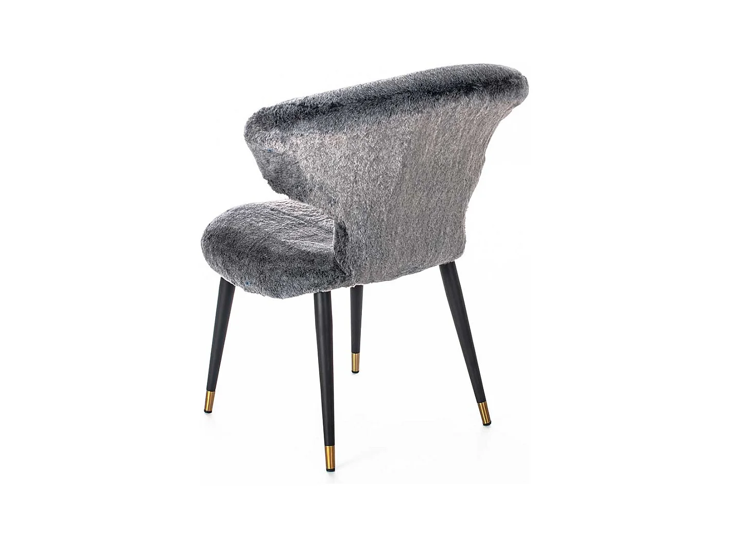 Designer Stuhl aus Kunstfell und Metall Grau und Schwarz