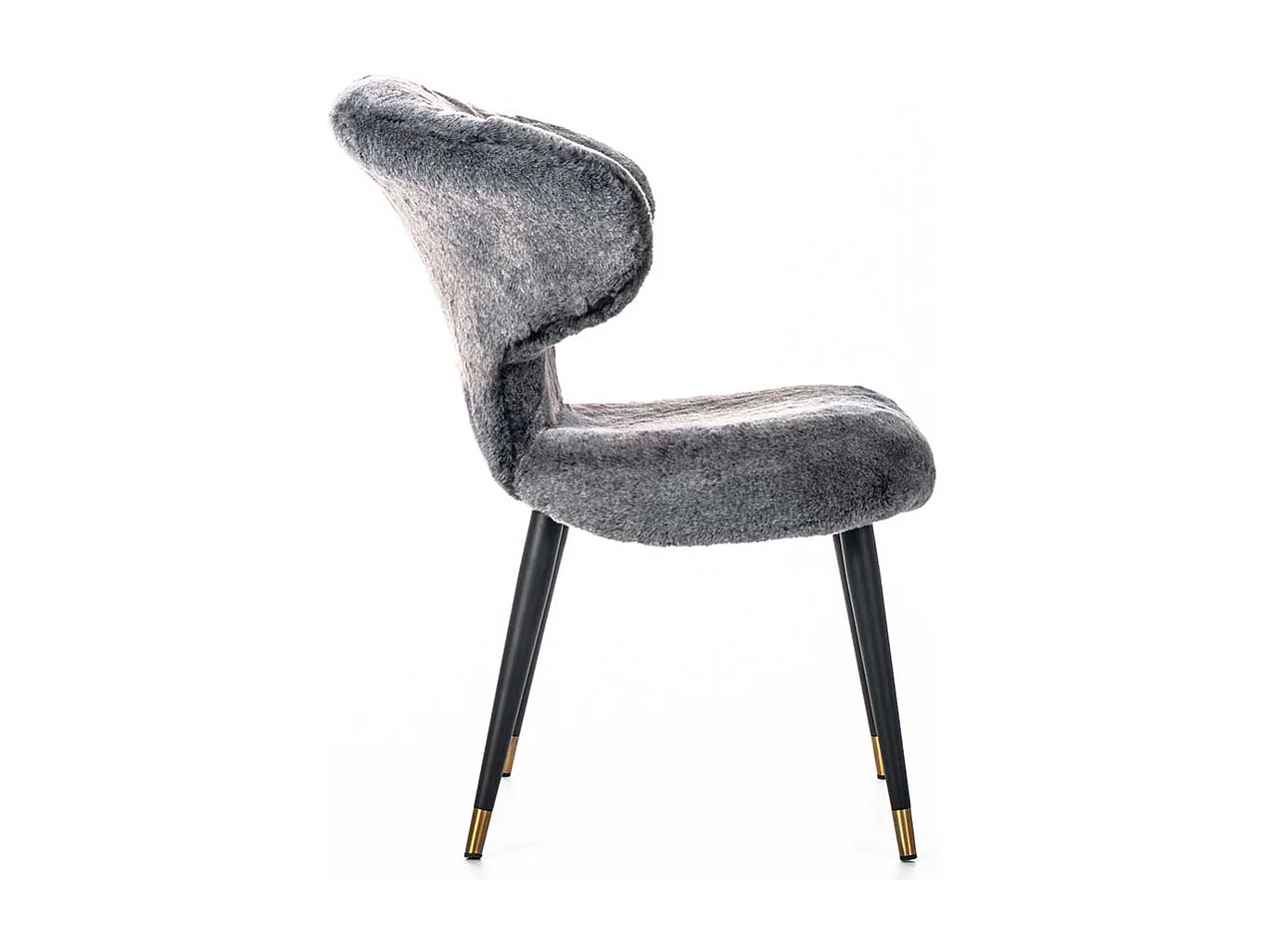 Designer Stuhl aus Kunstfell und Metall Grau und Schwarz