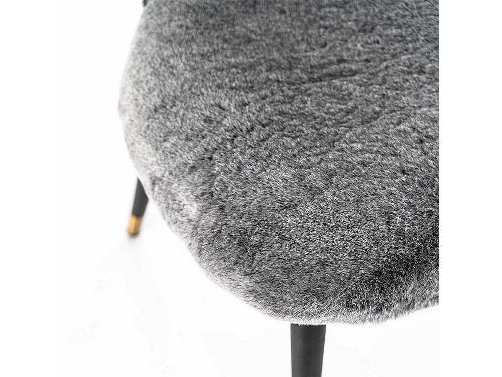 Designer Stuhl aus Kunstfell und Metall Grau und Schwarz